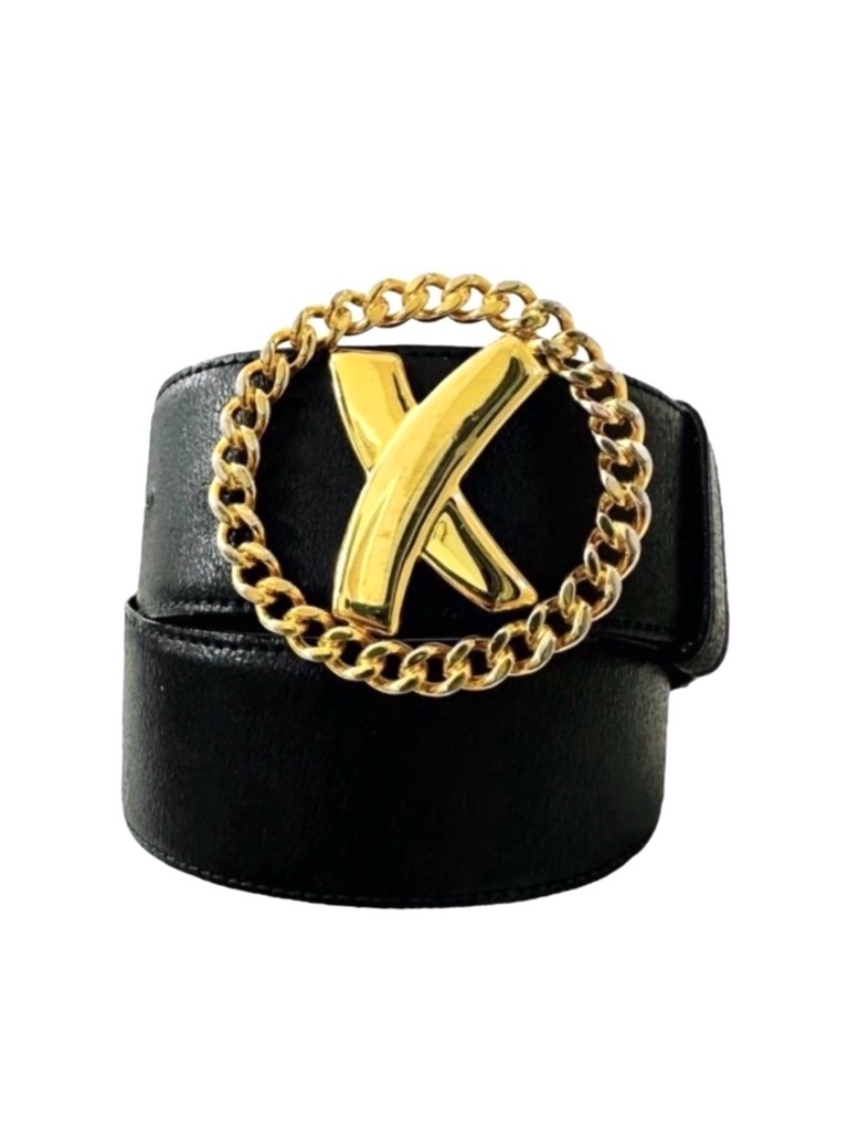 Paloma Picasso Rare Vintage Round Chain X Logo Buckle Leather